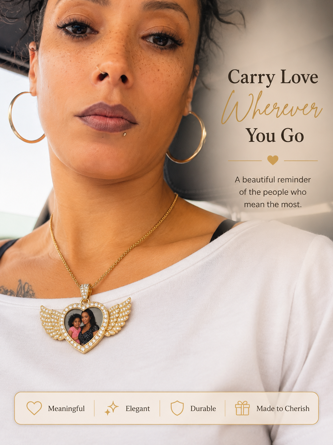 Personalized Wing Heart Photo Necklace | Double-Sided Keepsake Jewelry
