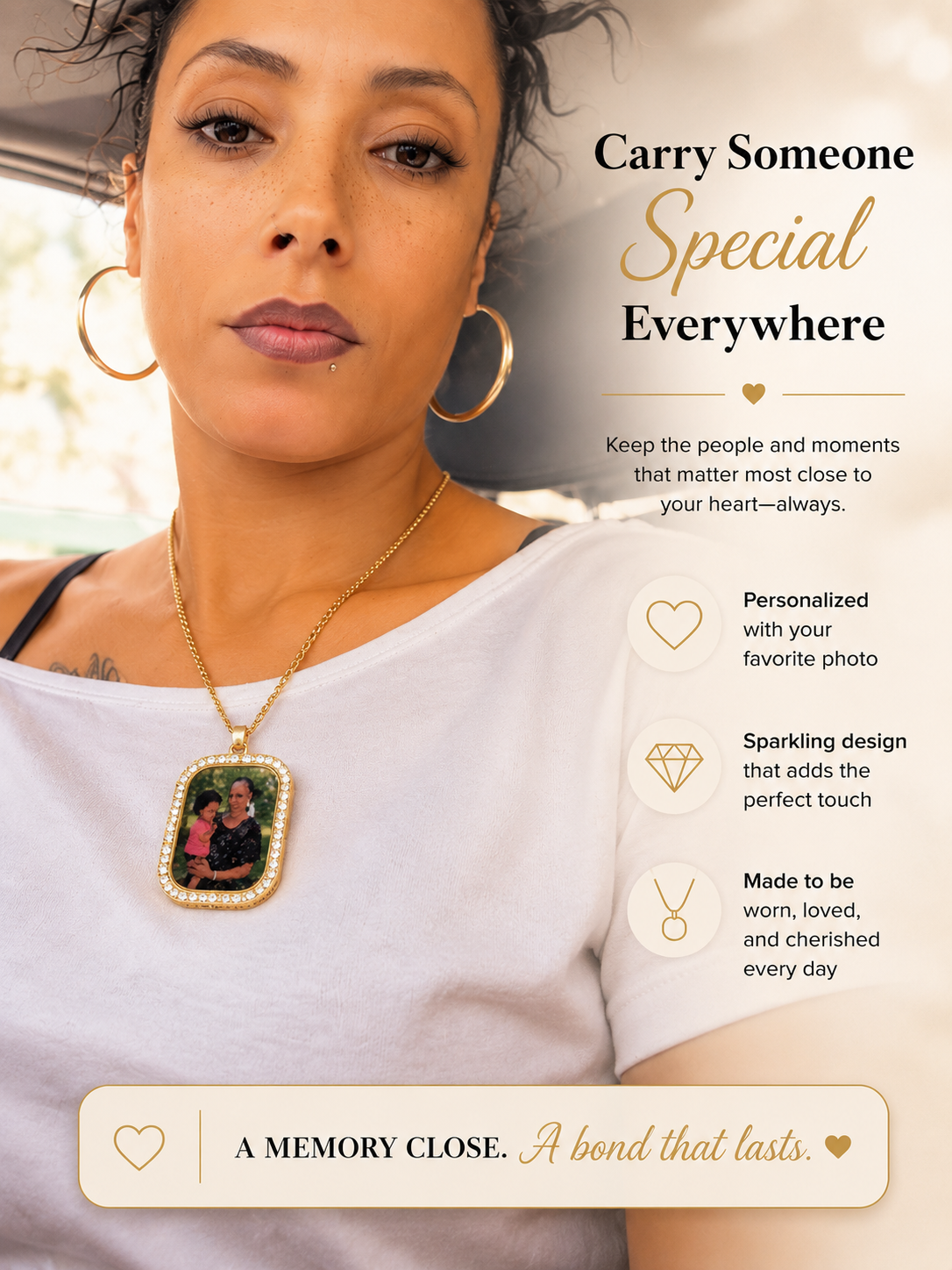 Personalized Square Photo Necklace - Memorial Keepsake Jewelry Double-sided