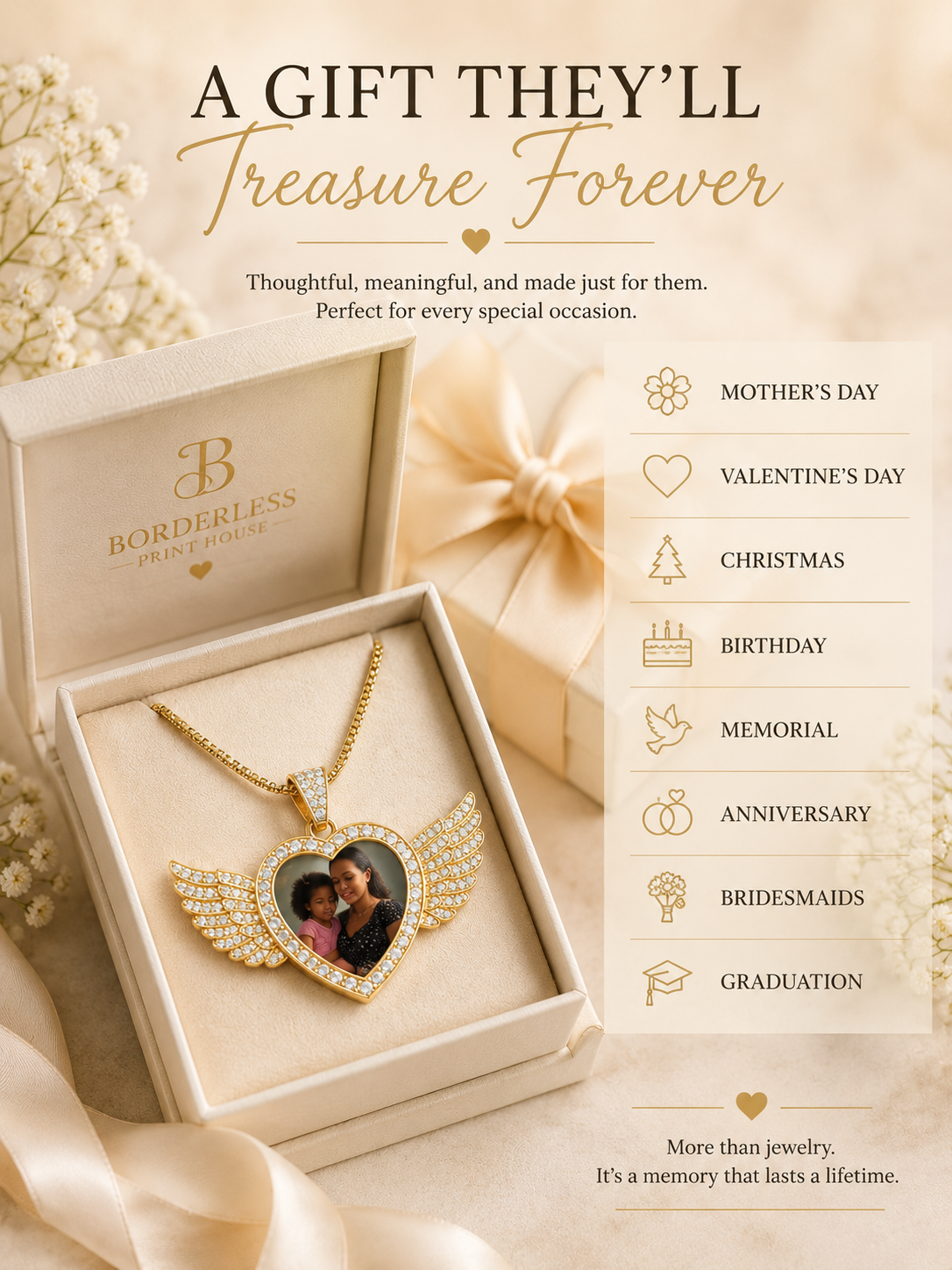 Personalized Wing Heart Photo Necklace | Double-Sided Keepsake Jewelry