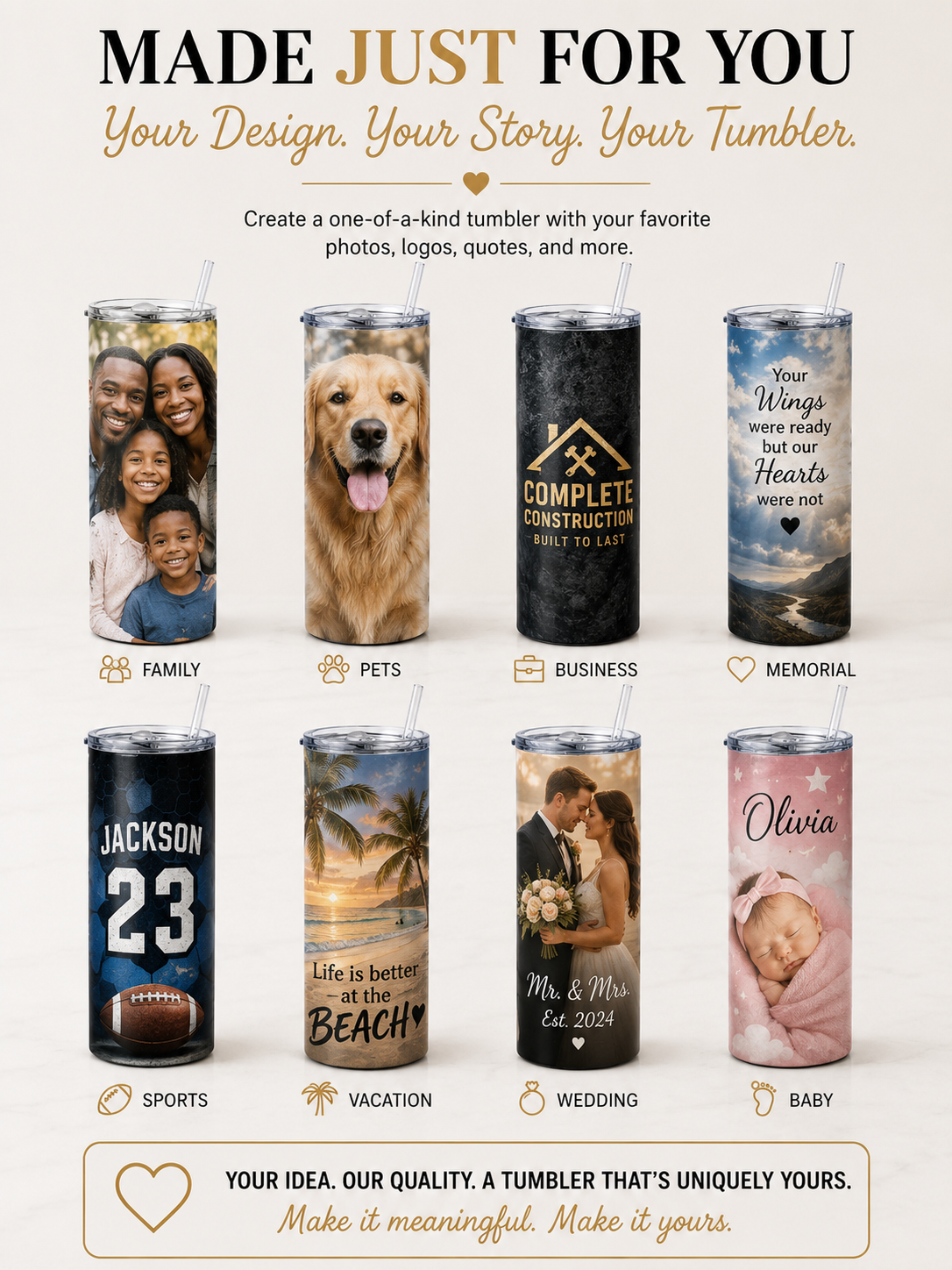 Personalized 20 oz Skinny Tumbler - Glitter