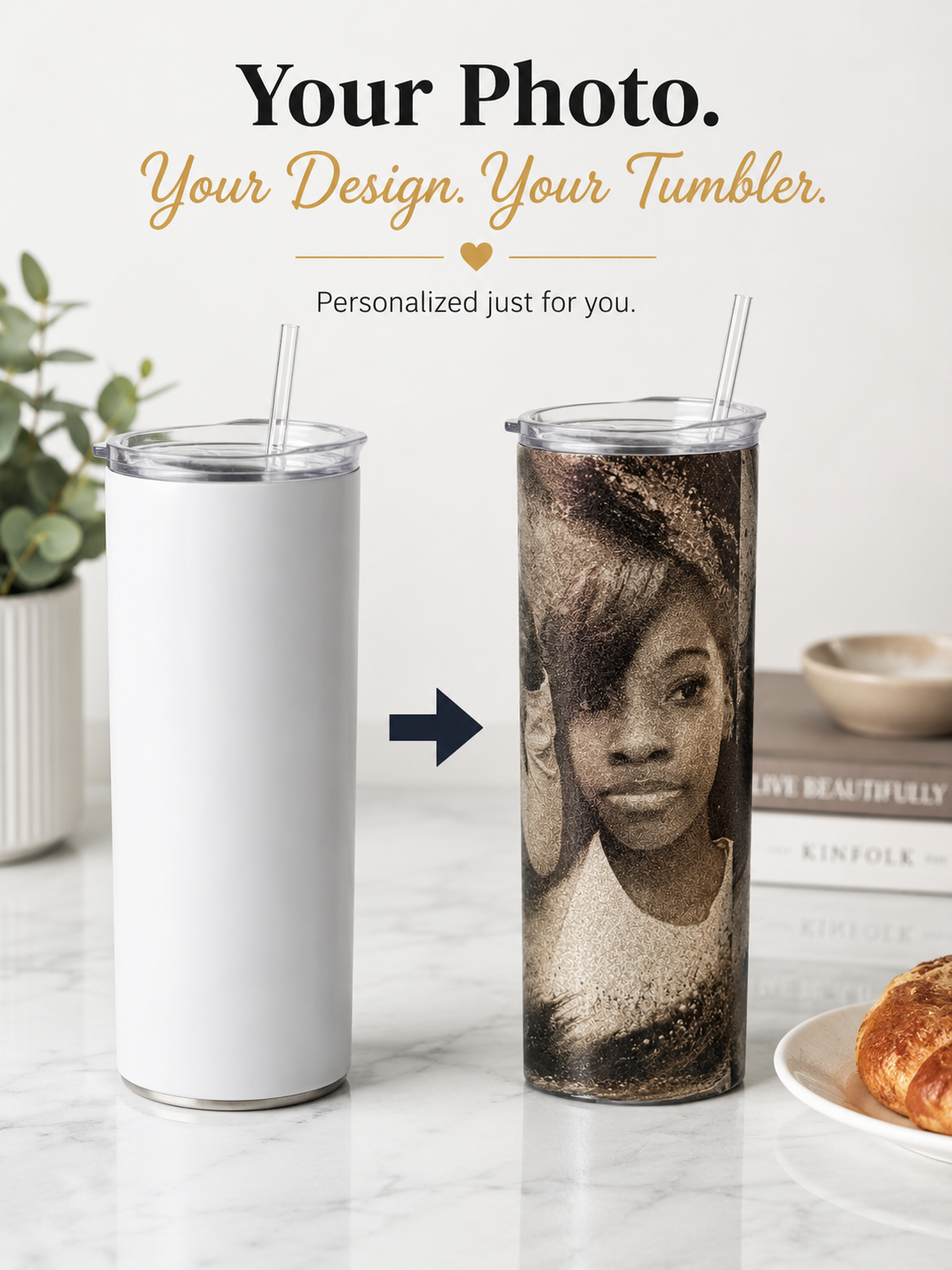 Personalized 20 oz Skinny Tumbler - Glitter