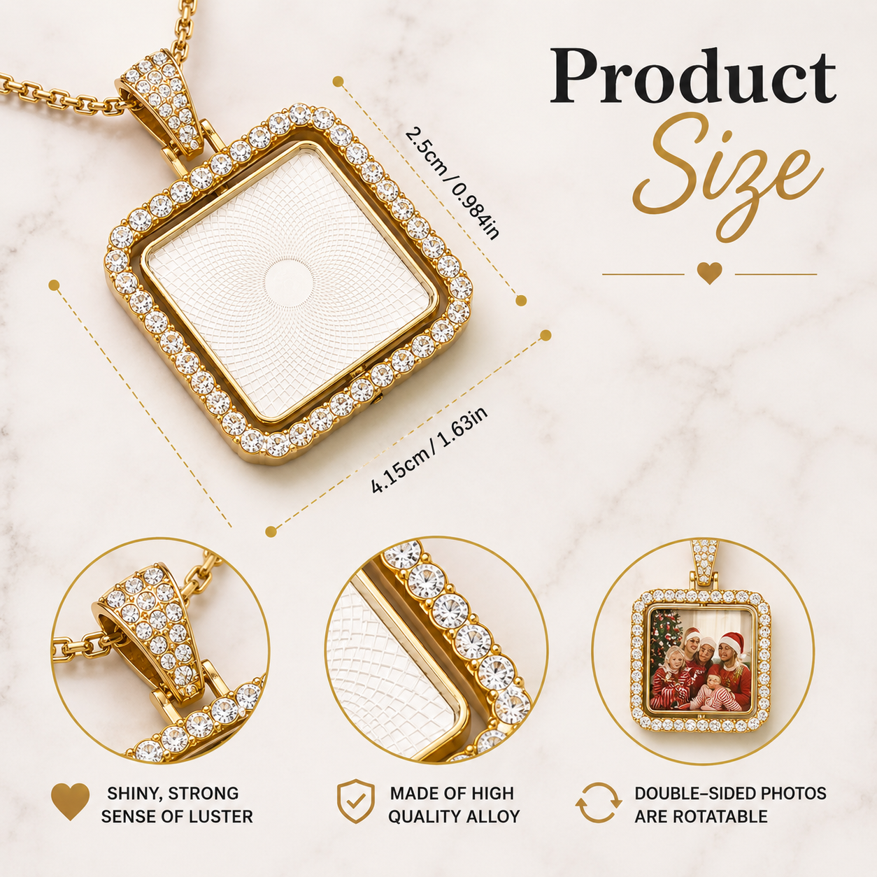 Personalized Square Photo Necklace - Memorial Keepsake Jewelry Double-sided