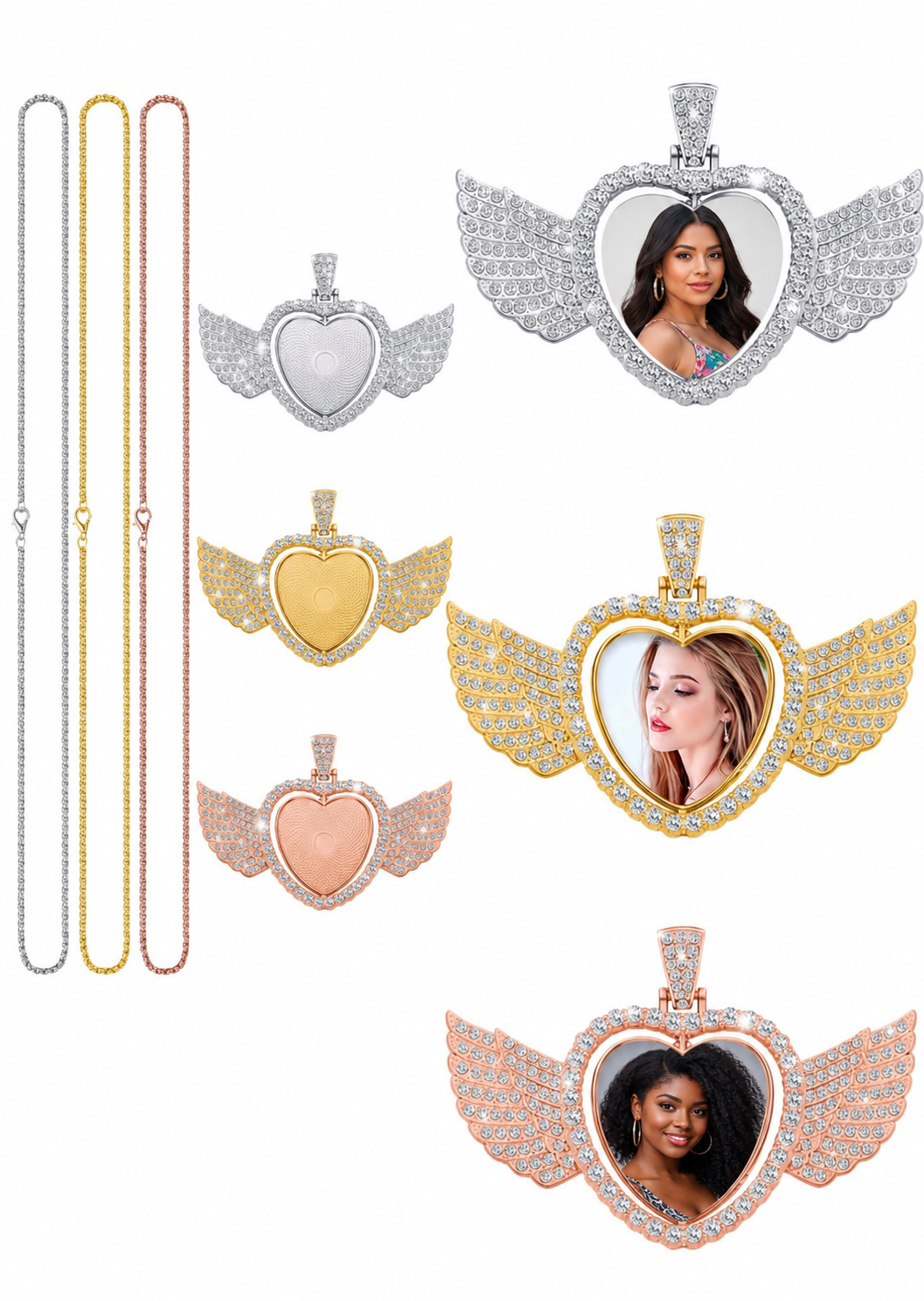 Wing Heart Shaped Photo Pendant